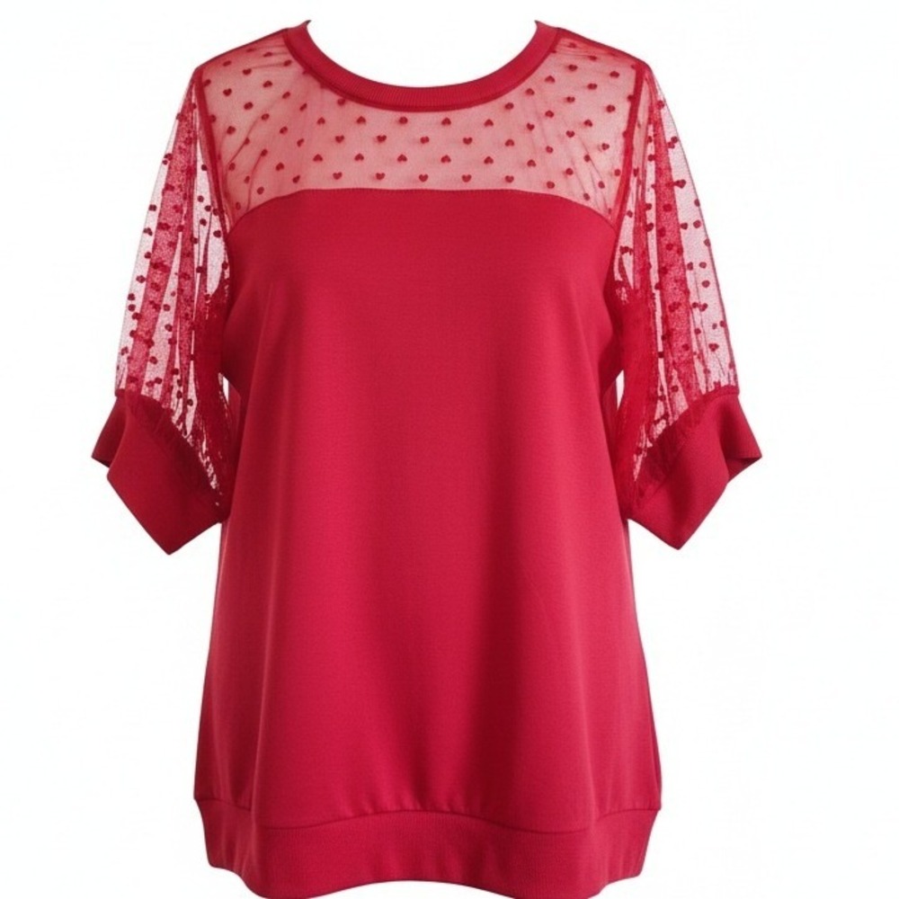 Torrid 6 Red French Terry Heart Flocked Mesh Sweatshirt Top Plus 6X NWT